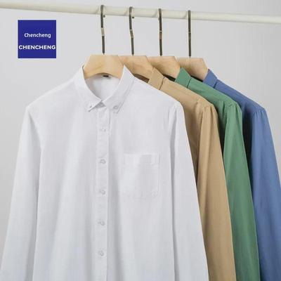 Camicia da Uomo a Maniche Lunghe in Cotone Oxford - Traspirante, Tinta Unita per Abbigliamento Casual o Quotidiano