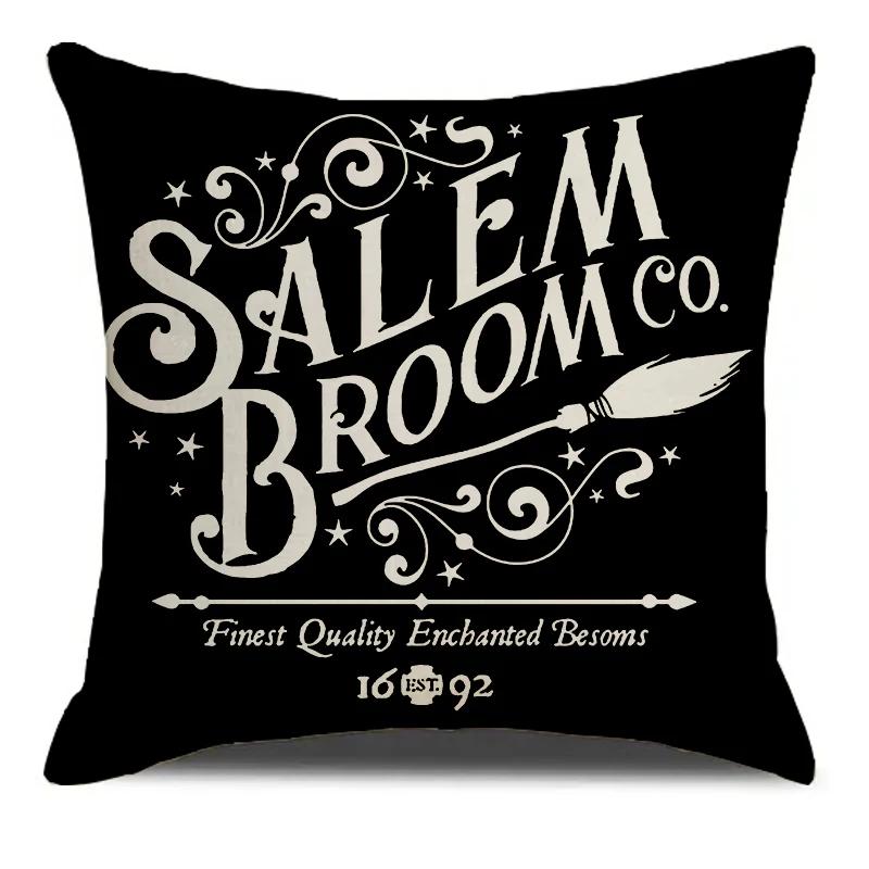 

Черный Пламя Фокус Покус Метла Узор Принт Мягкая Квадратная Наволочка Из Льняной Смесовой Подушки Чехол Наволочка Гостиная Домашний Декор 12x12Inch
