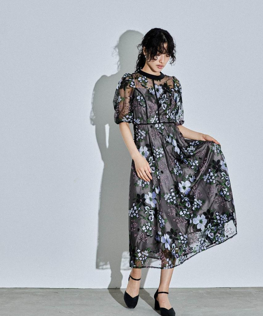 Niana Flower Embroidery Party Wedding Embroidered Size L Dress, Dress, Dress, Lace, Black,