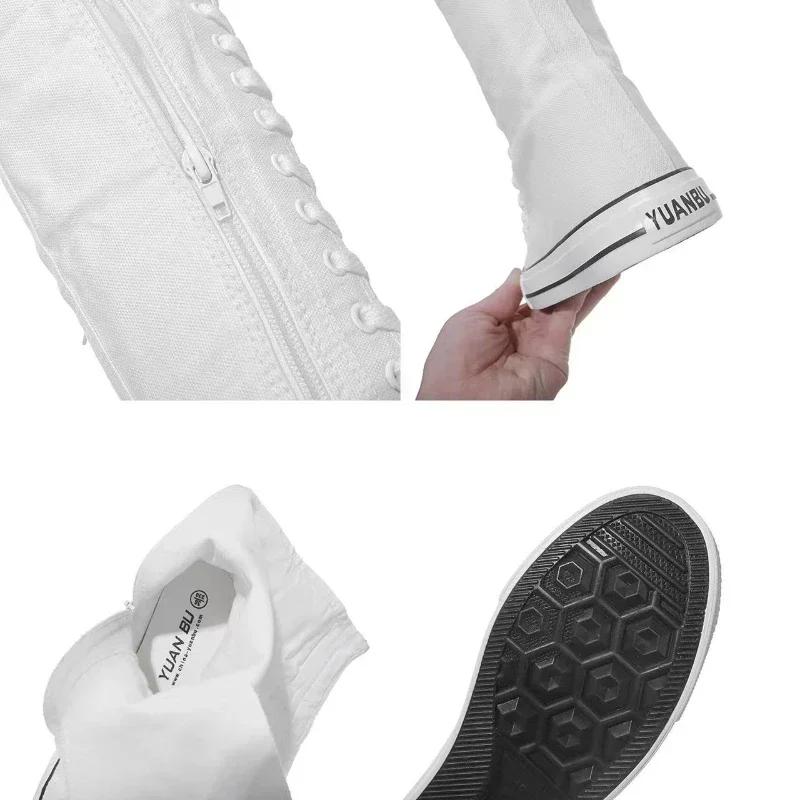 New Women's Canvas Boots Zip Shoes Comfortable Womens Shoes Flat High-top Female Sneakers Lace-up Knee-high Boots Bota Feminina