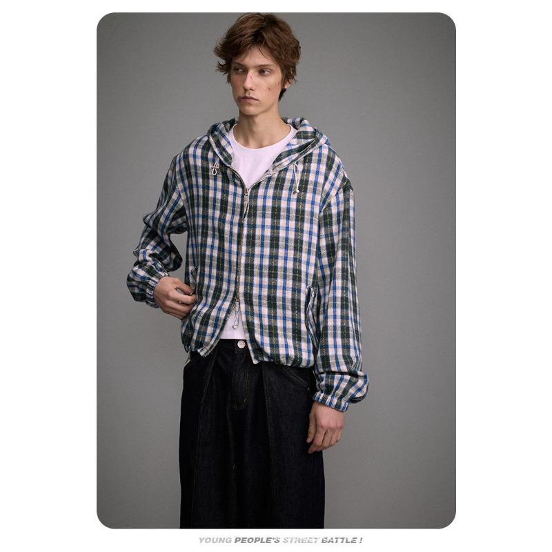 Giacca con cappuccio a quadri retrò da uomo CATTEE - Moda casual primaverile