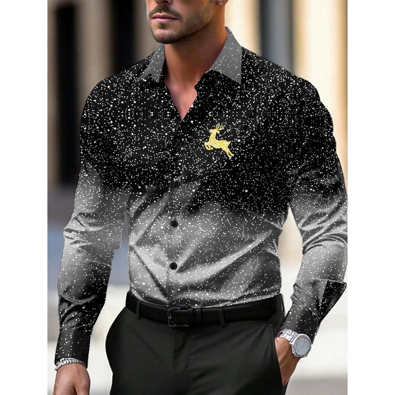 Camicie da Uomo a Tema Natalizio con Stampa Alberi di Natale Grafiche Degradé Fiocchi di Neve Camicie a Manica Lunga Button-Up Top alla Moda