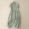 Reversible 2023 Summer Cotton Linen Ruffle Collar Dress with Swing Skirt & Short Sleeves