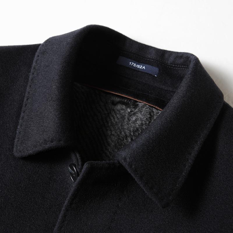 Men's Woolen Coat Autumn and Winter Executive Lapel Middle-aged High Luxury Business Unloading Rabbit Hair Liner Thick Coat