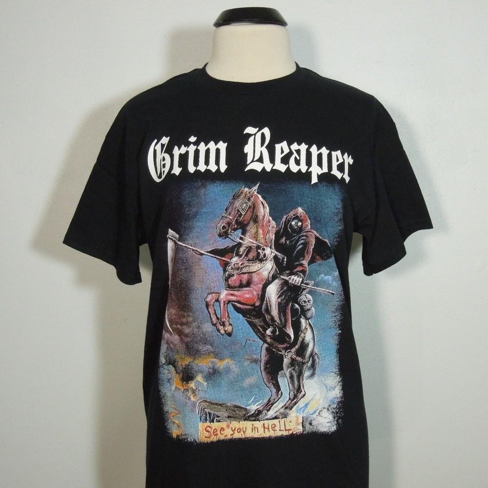 GRIM REAPER See You In Hell S SMALL T-Shirt Black Band Logo Unisex T-Shirt XXL