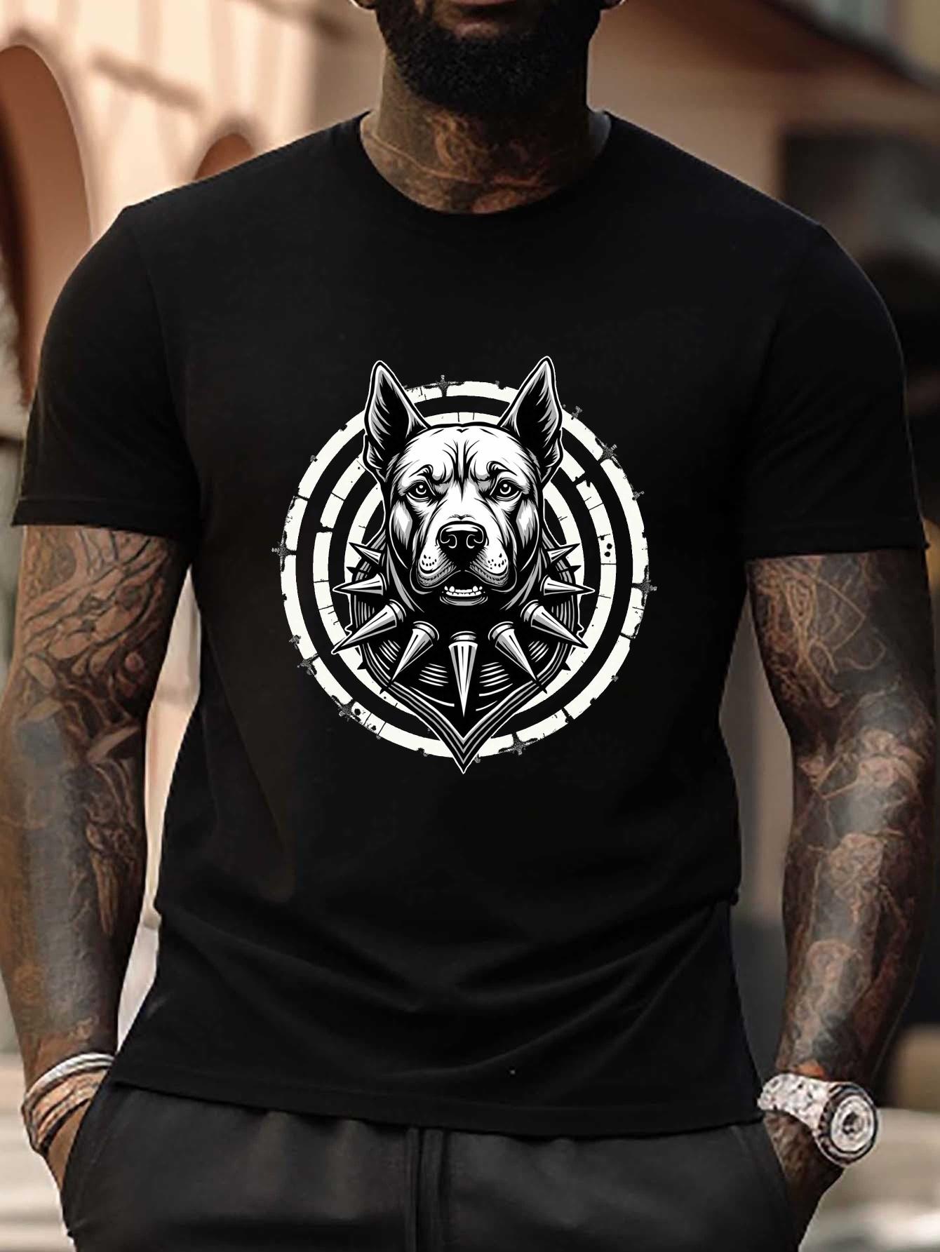 

Plus Size Graphic T-shirt - Pit Bull with Spiked Collar Design S