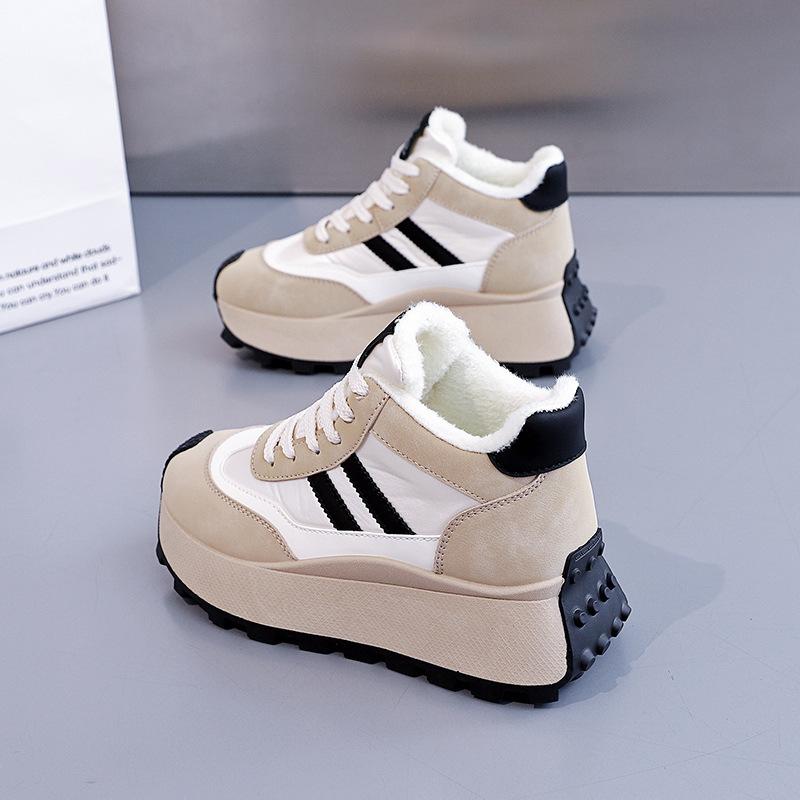 Fleece high-top dad shoes women's winter new student thick-soled heightening casual sports shoes cotton shoes