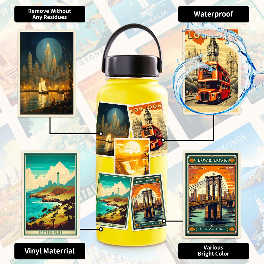 100 Stickers Of Scenic Posters From Various Countries, 4 Stickers Of Tourist Scenic Posters From Characteristic Cities Around The World