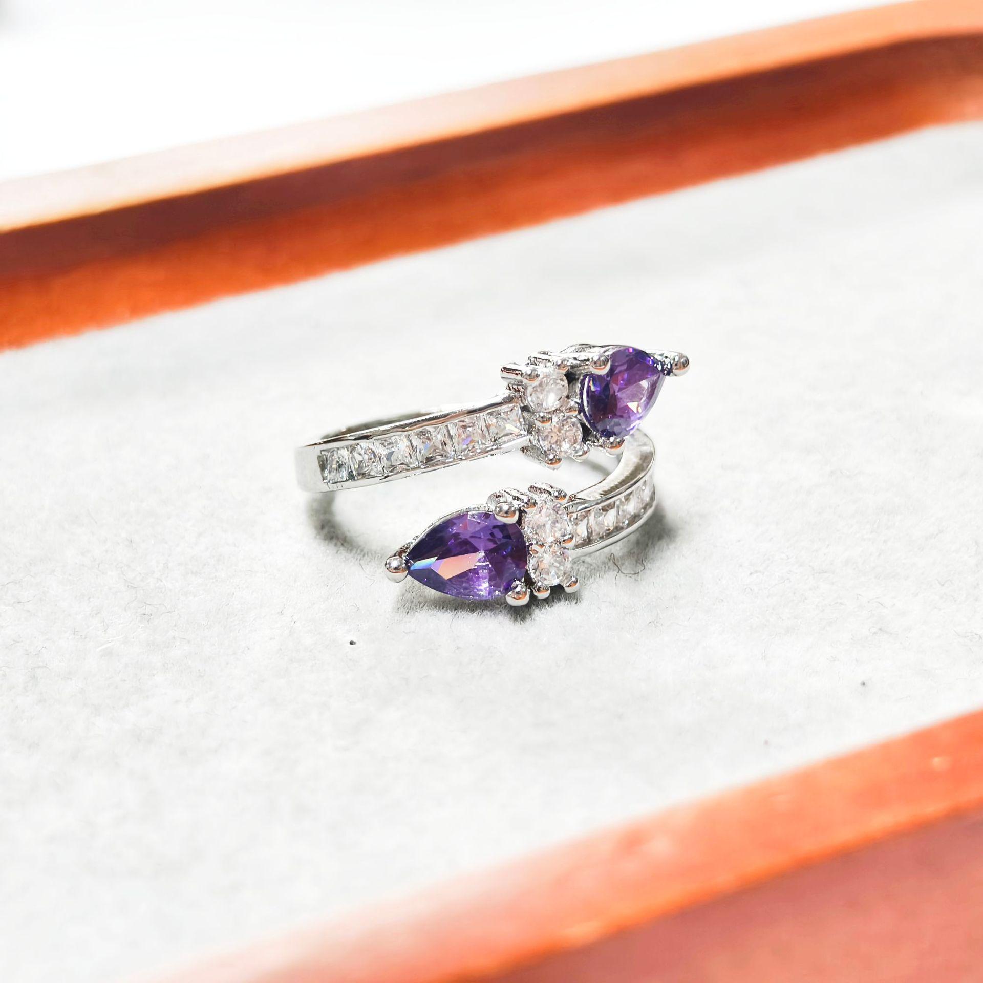 Gessen Jewelry: Exquisite Adjustable Double Diamond & Gem Ring for Women
