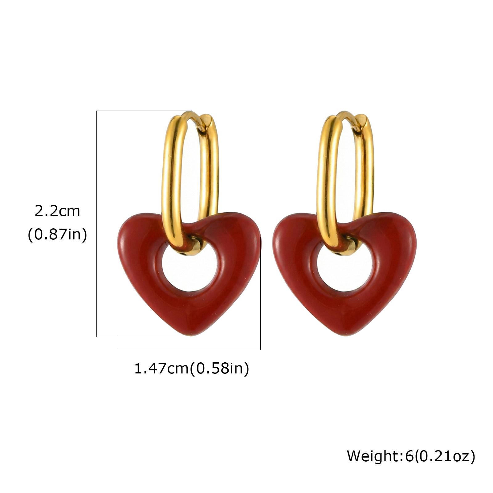 

New Trend Red Heart Earring,Women Gold Plated Stainless Steel Hypoallergenic Party Hoop Jewelry