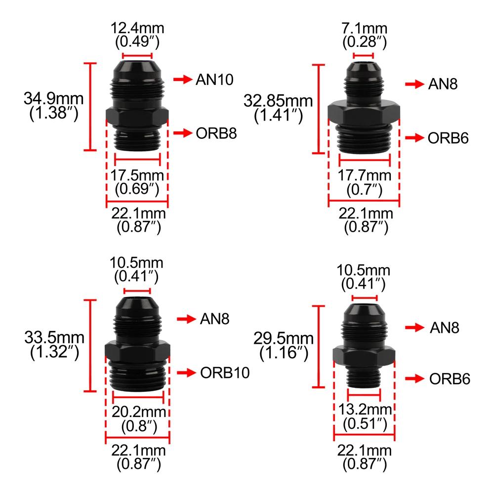 Male Adapter AN6 6AN Fitting Black ORB-6 /-10 /-10 O-ring Boss to AN8 8AN AN1010/ 6061-T6 aluminum  Flare fiting Car Accessories