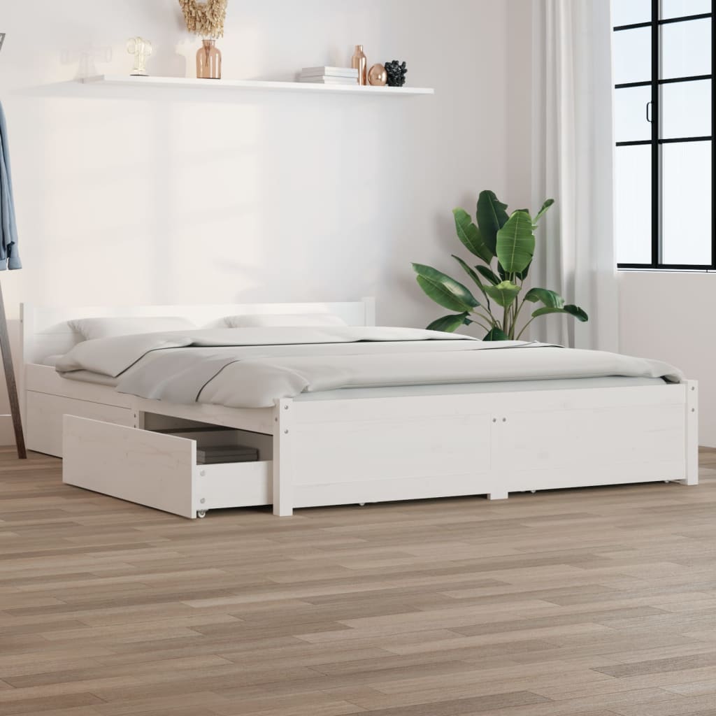 Vidaxl Bed Frame with Drawers, White, 150X200 Cm