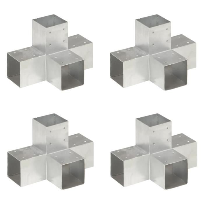 VidaXL Connecteurs de poteau 4 pcs Forme en X Métal galvanisé 91x91 mm