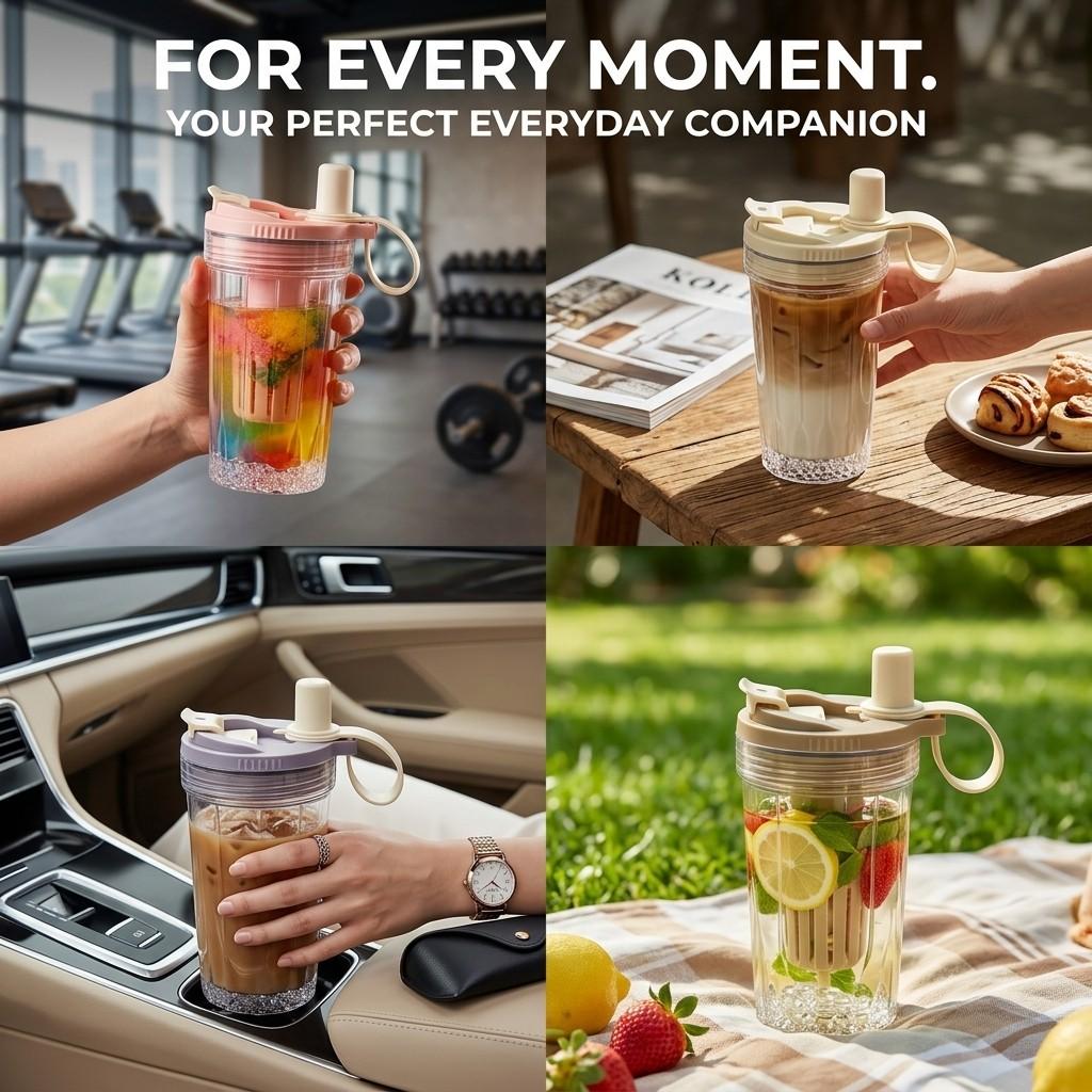 Transparent Plastic Tumbler Reusable Water Bottle With Straw&Strainer Portable Sealed Drinking Cup For Kids Students Drinkware