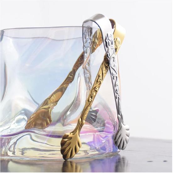 2Pack Rose Handle Sugar Tongs, Vintage Rose Relief Stainless Steel Ice Cube Clips Sugar Tongs Sliver and Gold Small Food Clips for Tea and Coffee