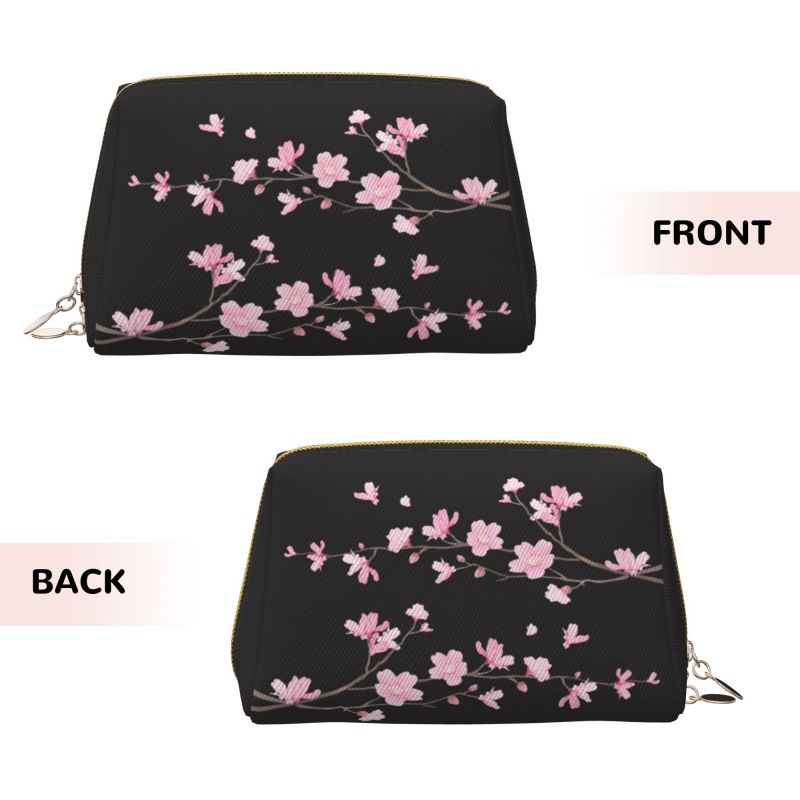 Japanese Sakura Cherry Blossom Leather Makeup Bag Women Foldable Waterproof Travel Storage Pouch Portable Toiletry Cosmetic Bag