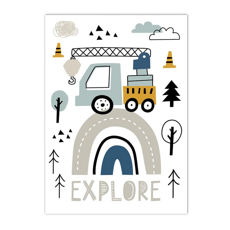 Kreslený Jeřáb Bagr Traktor Nákladní plakát Nástěnné umění Obraz na plátně Dětská školka Chlapci Obrázky Nordic Wall Print Room Decor