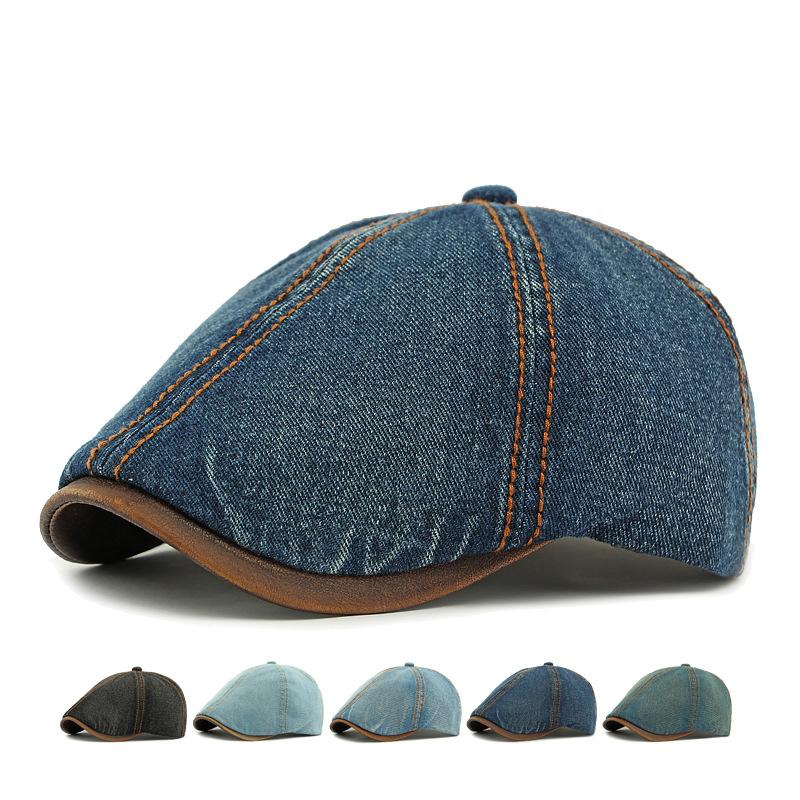 Spring Denim Hat Men's Beret British Retro Six-Piece Cap Women's Forward Cap
