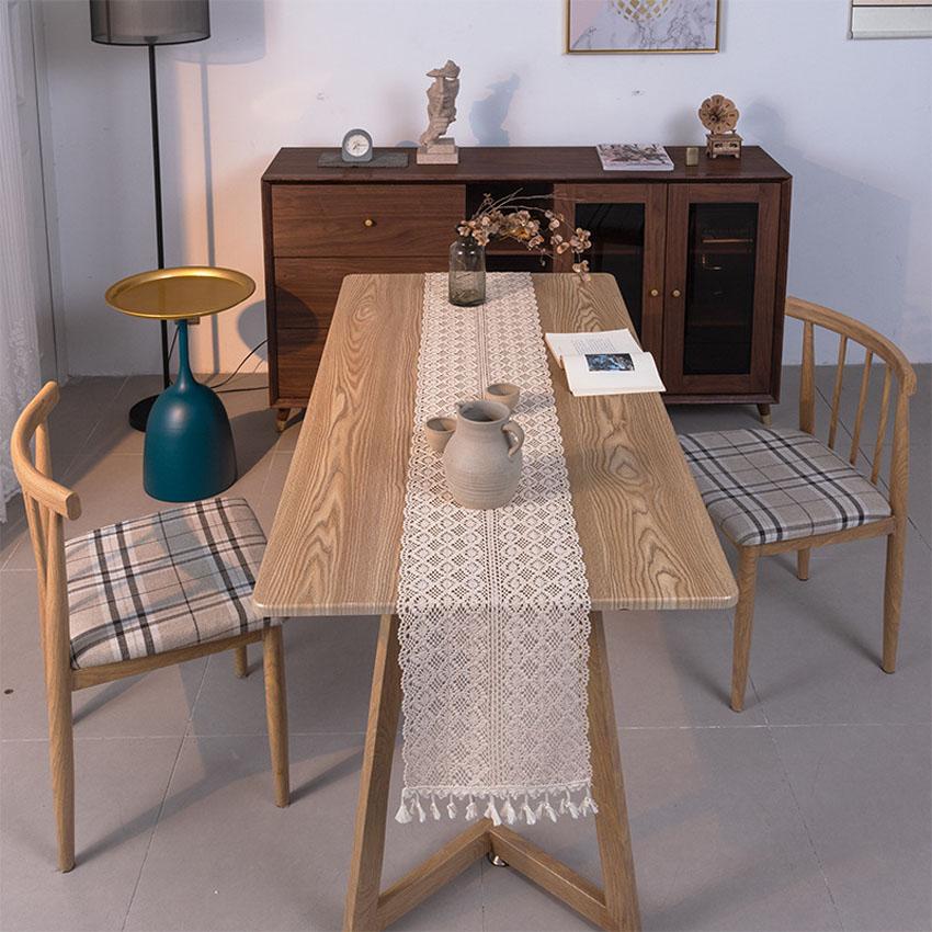 Retro Style Table Runner Lace Stripes Linen Table Mat With Tassel Placemat Table Gadget Home Decor Hotel Wedding Restaurant Pad