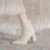 Soft Leather Pointed Thick Heel Short Boots Women's Autumn and Winter New Thin Fashion Versatile Rear Zipper Martin Boots