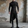 INCERUN Autumn Men Turtleneck Long Sleeve Texture Rib Irregular Tunic Tops Pullovers