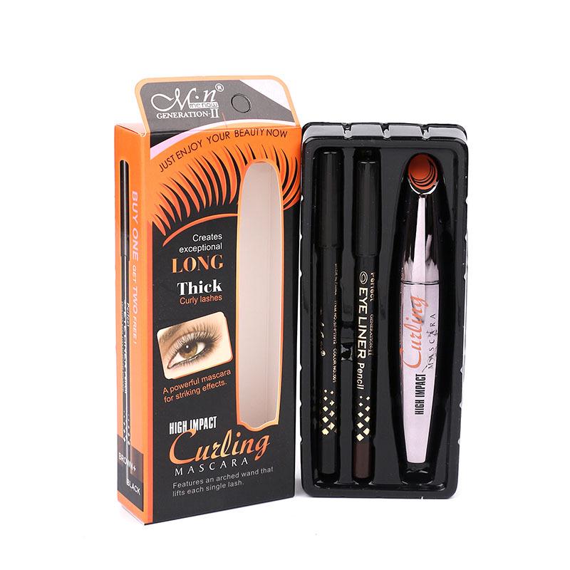 Waterproof Anti Sweat Non Smudging Dyeing Long Curling Dense Mascara Eyeliner Black and Coffee