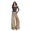 Khaki high-waisted straight jeans women's autumn new versatile loose and thin wide-leg casual long pants