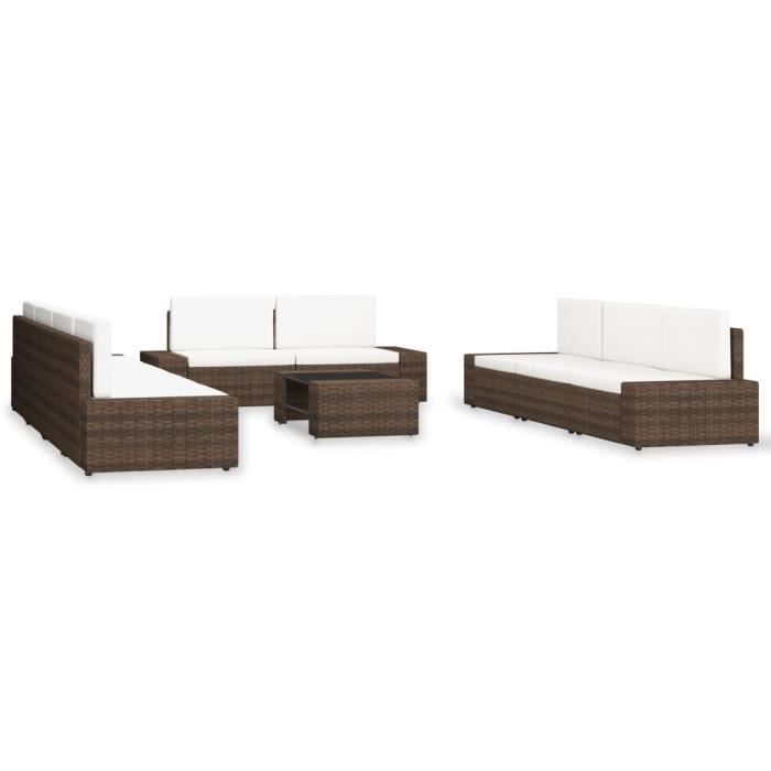 VidaXL Salon de jardin 10 pcs Résine tressée Marron