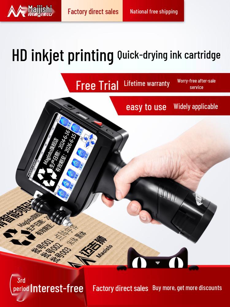 MAGISTO Smart Handheld Inkjet Printer: Compact Automatic Label & Packaging Coder for Food Bags
