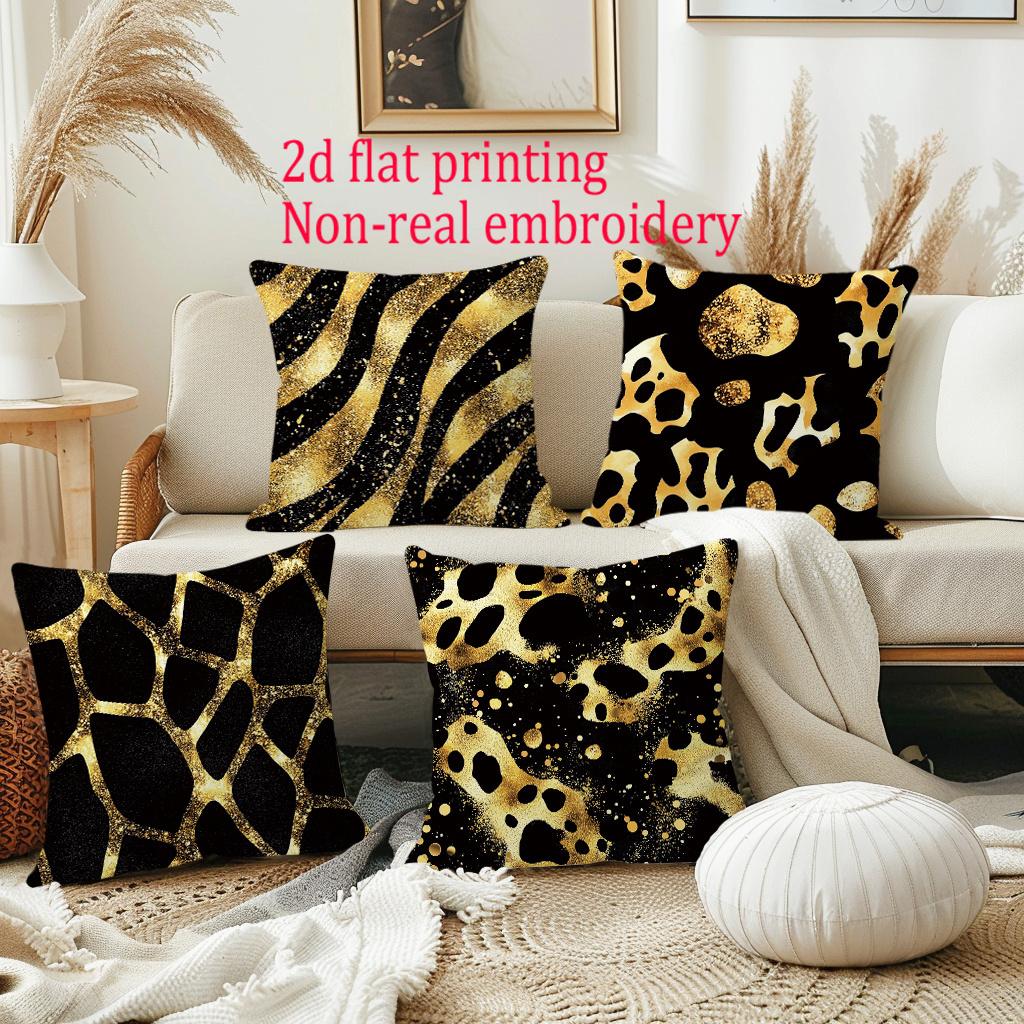 1/4 Stück Luxuriöse Schwarz-Gold Tierprint Kissenbezüge Zebra Leopard Giraffe Muster Kissenhüllen für Heimdekoration