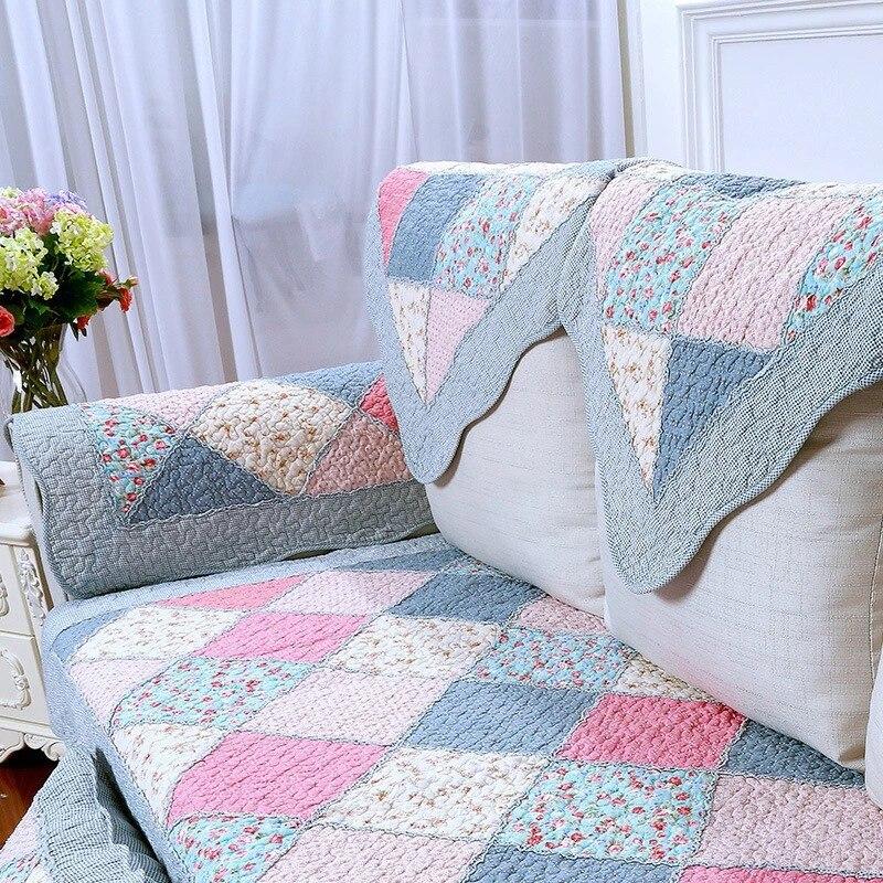 Green Floral Sofa Covers Couch Pastoral Washed Cotton Plaid Fabric Corner Towel Pillow Slip Seat Cushion Recliner Chair Cover