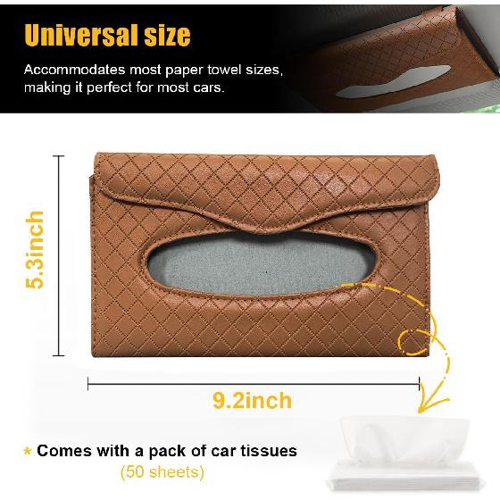 Car Tissue Holder, Automotive Sun Visor Napkin Holder, PU Leather Tissue Case for Sun Visor & Seat Back with Tissue Refill, Universal Interior Car
