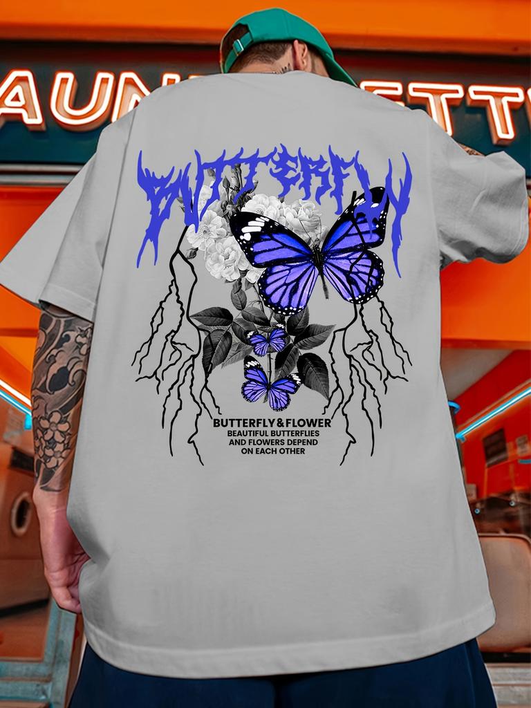 Mens 100 Cotton Tshirt with European and American Lightning Butterfly Prints  A New Summer Casual and Trendy Outfit