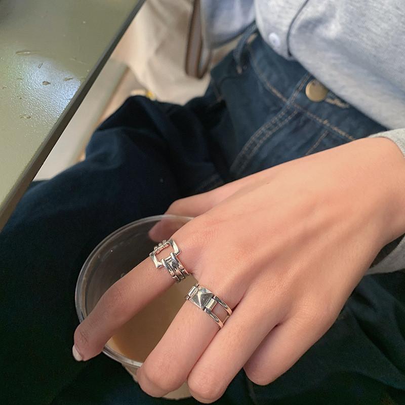Stylish 925 Silver Rectangular Open Ring Unique Fashion Accessory Women For