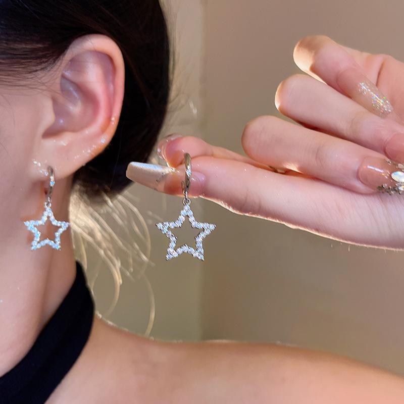 Super flash hollow zircon star earrings women's design stud earrings