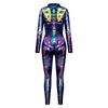 Horror Purple Skull Print Bodysuit Day Of The Dead Halloween Party Role Playing Set Adult Bodysuit Carnival Costume