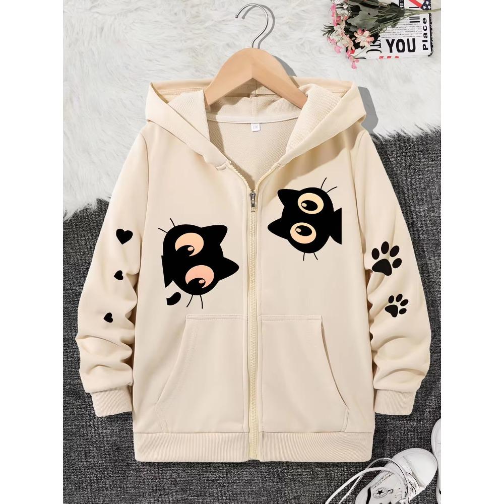 Kawaii Cartoon Katze Hoodie Lässige Jacke für Jungen Mädchen Reißverschluss Winter Herbst Trendig Manga Sweatshirts Mit Reißverschluss Kapuzenpullover Kinder