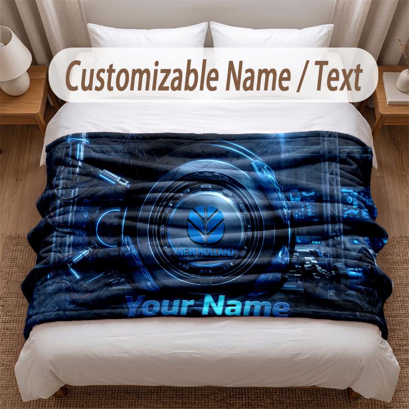 New Holland Printed Flannel Blanket Custom Name Text Soft Warm Throw For Bedroom Holiday Gift
