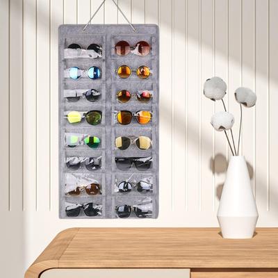 Sunglasses Organizer High Capacity Save Space Dust-Proof 16 Slots Felt Pockets Storage Transparent Wall Mounted Sunglasses Holder Home Use