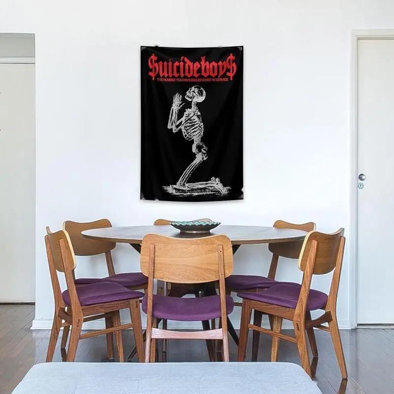 Suicideboys tapestry polyester wall hanging bedroom studio hiphop skeleton decoration lightweight punk rock wall decoration