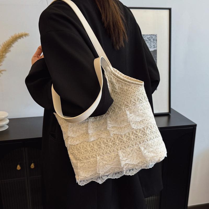 Korean Sweet Lace Hollow Knitted Shoulder Bag Large-Capacity Holiday Casual Tote Bag