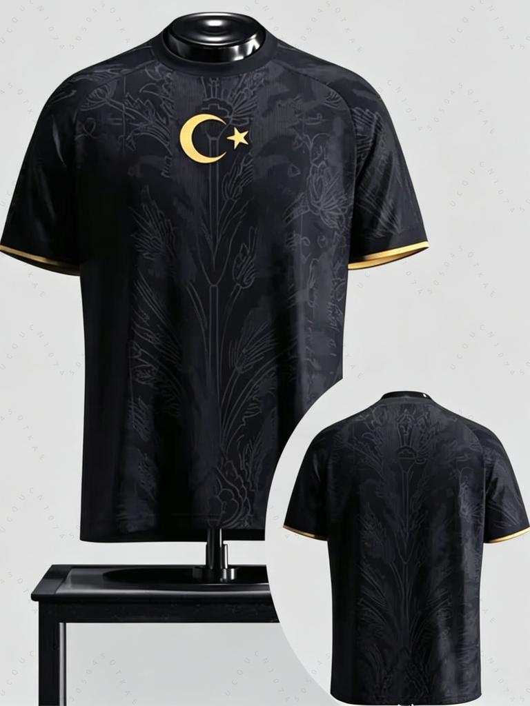 Men Turkey Black Red Soccer Jersey Quick Dry Breathable Sports T-shirt