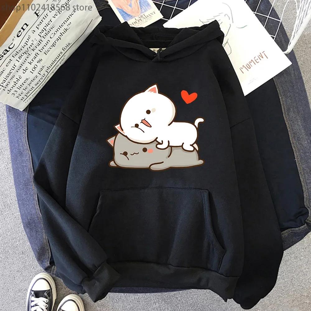 Peach Cat Print Hoodie Kawaii Cartoon Goma Mochi Sweatshirt Women's Clothing Femme Korean Style Streetwear Men Hoody