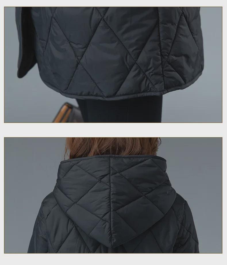 Women's Hooded Diamond-Quilted Winter Jacket 2024 - Solid Color, Warm Cotton, Long-Sleeved.