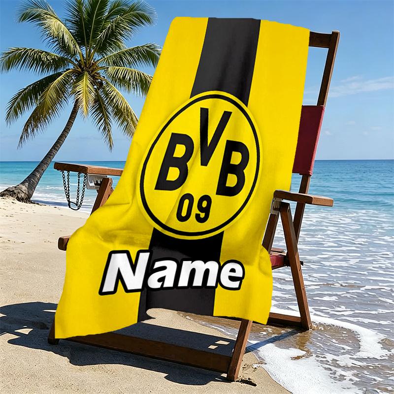 Custom Name Personalized Borussia Dortmund Print Beach Towel, for Trip Camping Beach Party Home Decor, Birthday Gift for Family & Friends