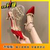 2025 popular high heels women's versatile willow nails single shoes pointed head thick heel bag head sandals thin heel small single shoes women