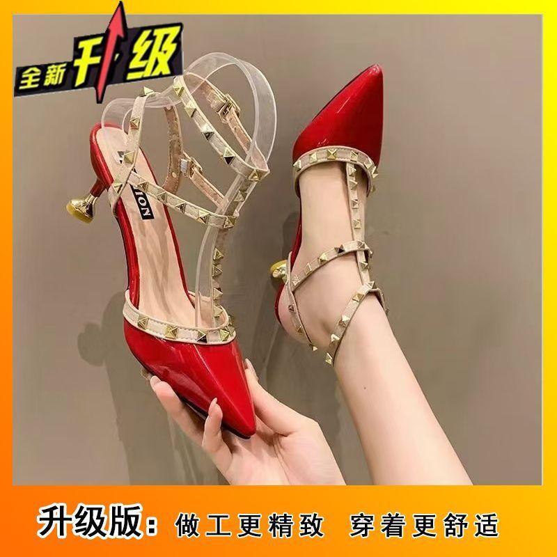 2025 popular high heels women's versatile willow nails single shoes pointed head thick heel bag head sandals thin heel small single shoes women