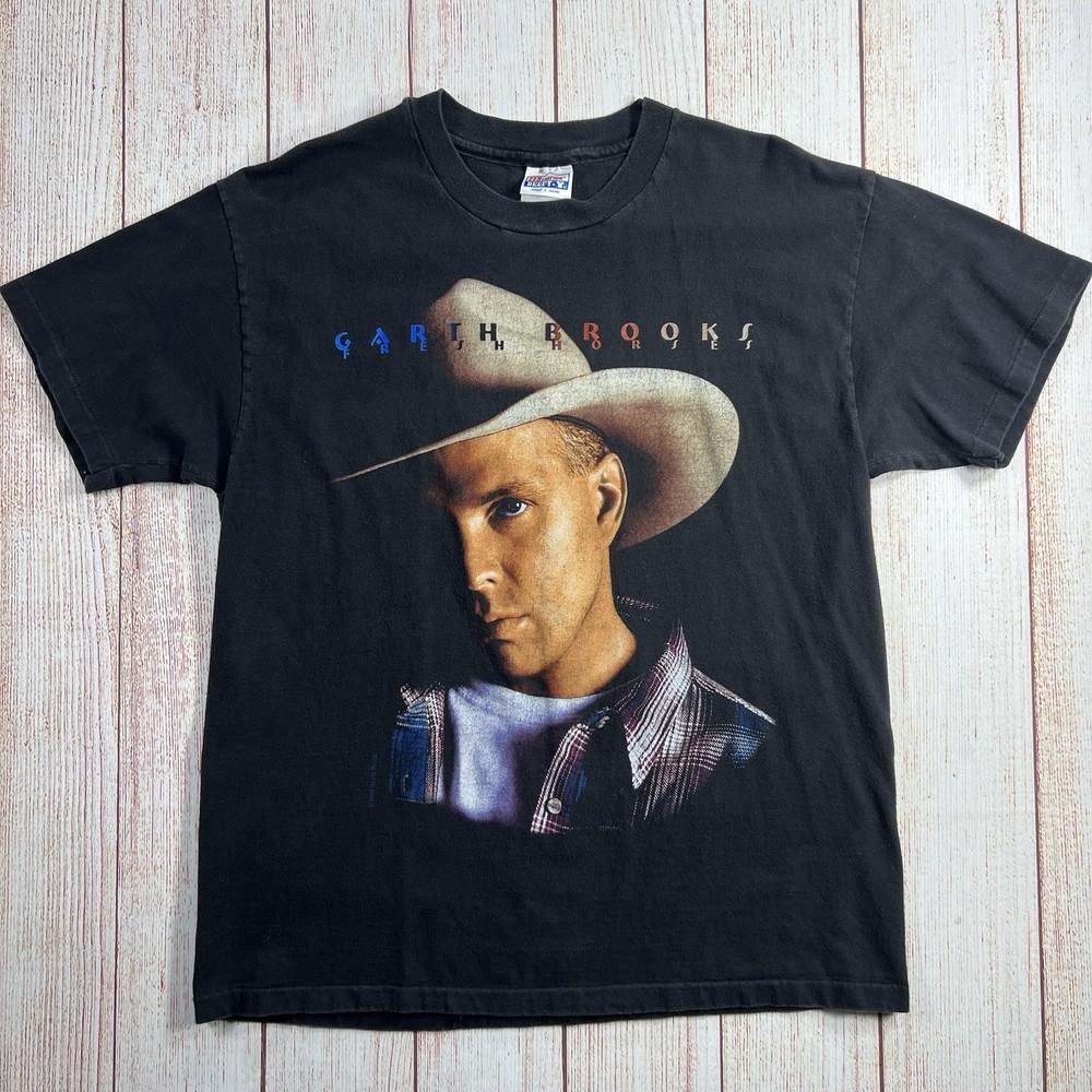 Vintage Garth Brooks 1993 Fresh Horses Tour Shirt Size Large Black Single Stitch Unisex T-Shirt S
