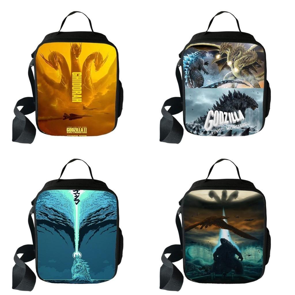 3D Godzilla Isolierte Lunchtasche für Kinder mit großem Fassungsvermögen und verstellbarem Riemen