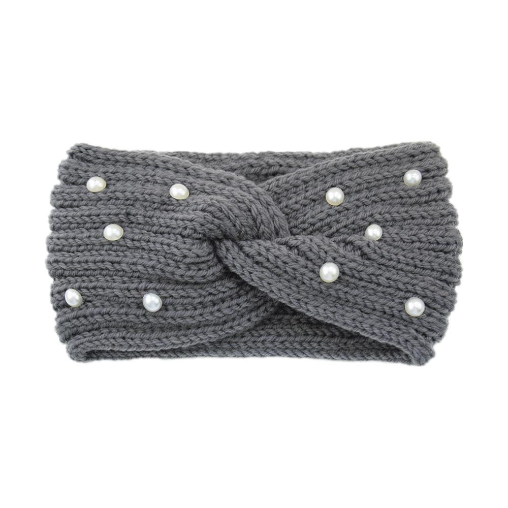 Women Wide Knitted Cross Pearl Headbands Autumn Winter New Warm Solid Hair Bands Ear Warmer Girls Elastic Sports Turban Headwrap